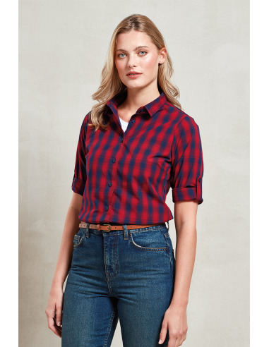 P-PR350-Womens Mulligan Check Cotton Long Sleeve Shirt